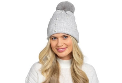 Ladies Ribbed Hat w Pearl/sequin & Pom Pom (GL1194)