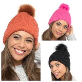 Ladies Cable Pom Pom Hat Asst (GL838B)