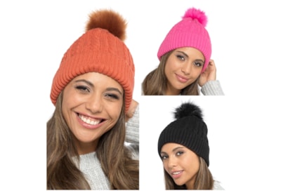 Ladies Cable Pom Pom Hat Asst (GL838B)