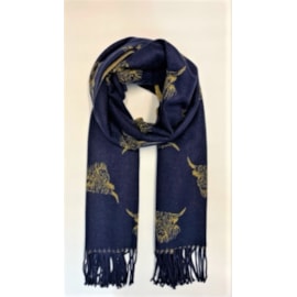 Butterfly Fashion Reversible Highland Cow Scarf Navy/mustard