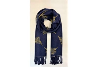 Butterfly Fashion Reversible Highland Cow Scarf Navy/mustard