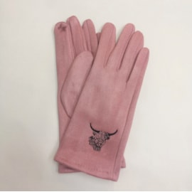 Butterfly Fashion Highland Cow Gloves Pink