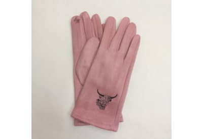 Butterfly Fashion Highland Cow Gloves Pink