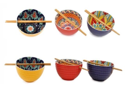 Sifcon Patterned Bowl w Chopsticks 14cm (KG3394)