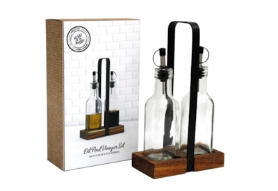 Sifcon Oil Bottles In Acacia Holder Set 2 (KG3442)