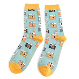 Mr Sparrow Retro Camera Socks Duck Egg (MR072DUCKEGG)