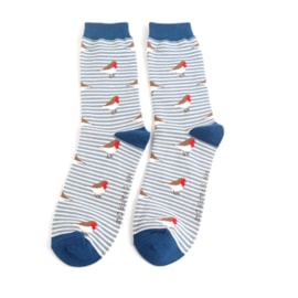 Mr Sparrow Robins On Stripes Socks Denim (MR085DENIM)