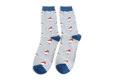 Mr Sparrow Robins On Stripes Socks Denim (MR085DENIM)