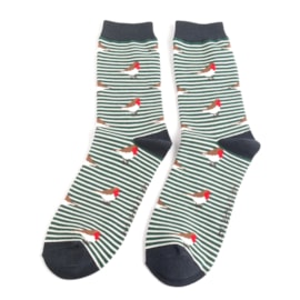 Mr Sparrow Robins On Stripes Socks Green (MR085GREEN)