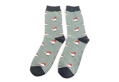 Mr Sparrow Robins On Stripes Socks Green (MR085GREEN)