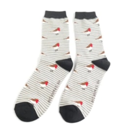 Mr Sparrow Robins On Stripes Socks Grey (MR085GREY)