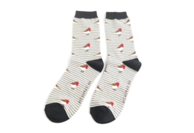 Mr Sparrow Robins On Stripes Socks Grey (MR085GREY)