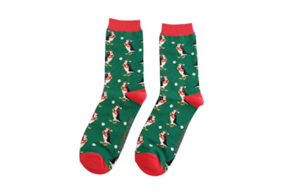 Mr Sparrow Xmas Puffins Socks Dark Green (MR091DARKGREEN)