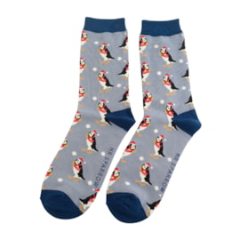 Mr Sparrow Xmas Puffins Socks Denim (MR091DENIM)