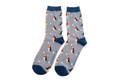 Mr Sparrow Xmas Puffins Socks Denim (MR091DENIM)