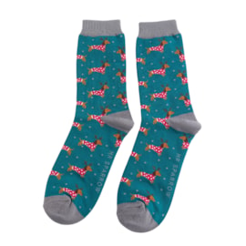 Mr Sparrow Xmas Sausage Dogs Socks Teal (MR092TEAL)