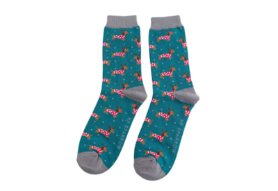 Mr Sparrow Xmas Sausage Dogs Socks Teal (MR092TEAL)