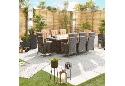 Nova Ruxley 8 Seat Dining Set & Fire Pit 2m x 1m Rectangular Table Brown