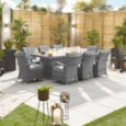 Nova Olivia 8 Seat Dining Set & Fire Pit 2m x 1m Rectangular Table Grey