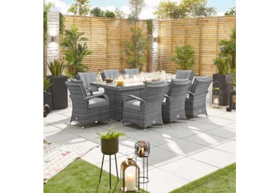 Nova Olivia 8 Seat Dining Set & Fire Pit 2m x 1m Rectangular Table Grey