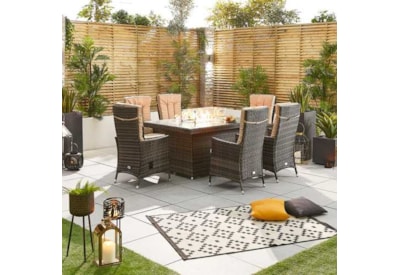 Nova Ruxley 6 Seat Dining Set & Fire Pit 1.5m x 1m Rectangular Table Brown