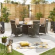 Nova Ruxley 6 Seat Dining Set & Fire Pit 1.8m x 1.2m Oval Table Brown