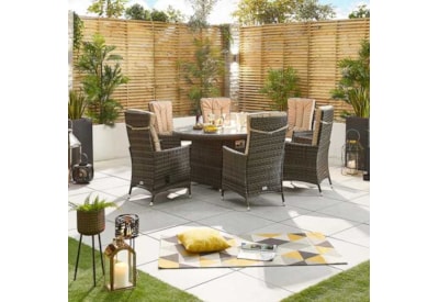 Nova Ruxley 6 Seat Dining Set & Fire Pit 1.8m x 1.2m Oval Table Brown