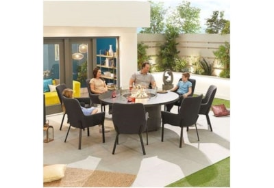 Nova Genoa Fabric 8 Seat Round Dining Set & Firepit Dark Grey