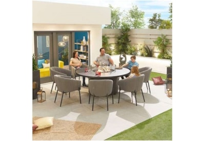 Nova Edge Fabric 8 Seat Round Dining Set & Firepit Light Grey