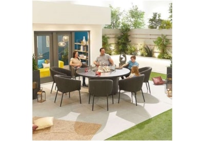 Nova Edge Fabric 8 Seat Round Dining Set & Firepit Dark Grey