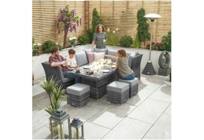 Nova Cambridge RH Rattan Corner Dining Set & Firepit & Reclining Sides Grey