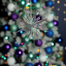 Festive Hanging Glitter Starburst Iridescent 12cm (P001405)