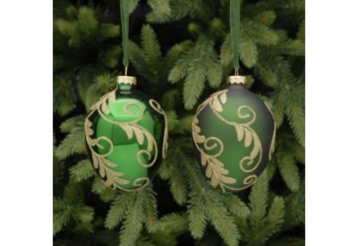 Festive 2 Asst Swirl Green Eggs Shaped/shiny Matt Bauble 10cm (P001792)