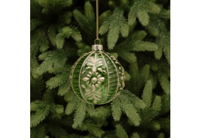 Festive Green With Glitter Glass Bauble 8cm (P023707)