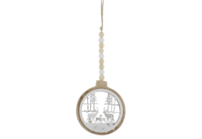 Festive Hanging Wooden Round Disc With Reindeer 18cm (P027782)