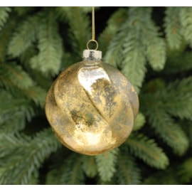 Festive Frosted Ridged Gold Swirl Glass Bauble 10cm (P030126)