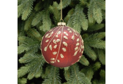 Festive Red Mercury Effect With Leaf Glass Bauble 10cm (P030221)