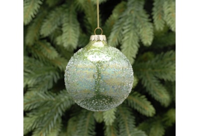 Festive Green Irredescent Crusted Glass Bauble 8cm (P030228)