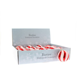 Festive Red//white Candy Cane Ball 8cm (P035229)