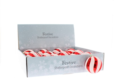 Festive Red//white Candy Cane Ball 8cm (P035229)