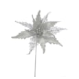 Festive Silver Poinsettia Stem With Glitter 53cm (P035358)