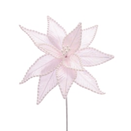 Festive Light Pink/white Pearl Effect Poinsettia Stem 45cm (P039363)