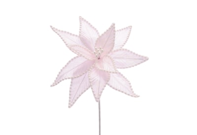 Festive Light Pink/white Pearl Effect Poinsettia Stem 45cm (P039363)