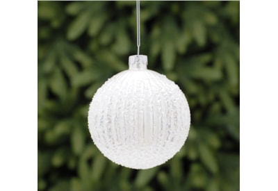 Festive White Encrusted Segment Glass Ball 10cm (P039635)