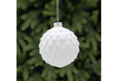 Festive White/silver Pinecone Effect Bauble 10cm (P039730)