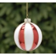 Festive Red/white Lines Gold Glitter Glass Ball 8cm (P039757)