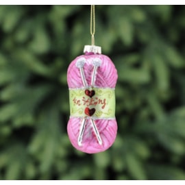 Festive Glass Wool & Knitting Needles Hanging Dec 10cm (P039879)