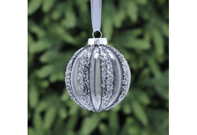 Festive Grey With Dark Grey Sequin Bauble 8cm (P040247)