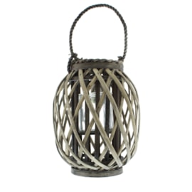 Festive Tall Grey Wicker Basket w Glass Insert 30cm (P044616)