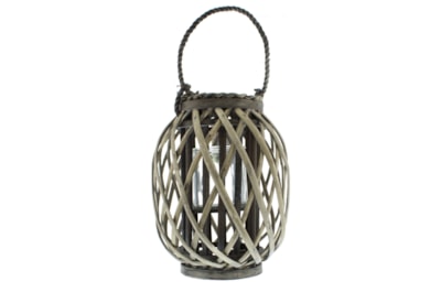 Festive Tall Grey Wicker Basket w Glass Insert 30cm (P044616)